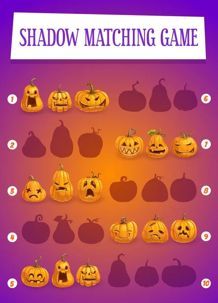 Enfants Jeu Ombre Assorti Avec Des Citrouilles Halloween Activité Jeu — Image vectorielle