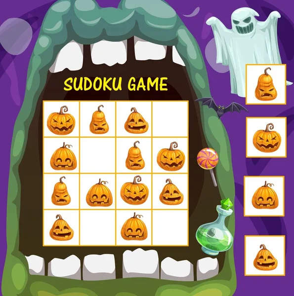 Παιδιά Sudoku Παιχνίδι Halloween Jack Φανάρια Puzzle Παιχνίδι Για Παιδιά — Διανυσματικό Αρχείο