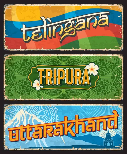 Den Indischen Bundesstaaten Telingana Tripura Und Uttarakhand Gibt Historische Teller — Stockvektor