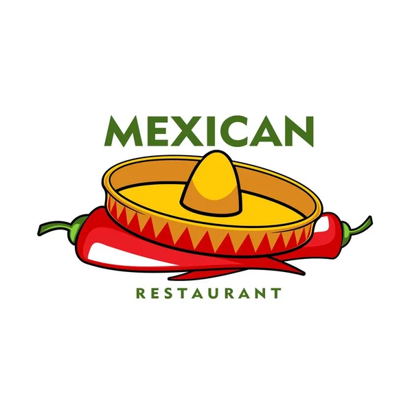 Icône Restaurant Mexicain Piments Jalapeno Vectoriels Chapeau Sombrero Emblème Bande — Image vectorielle