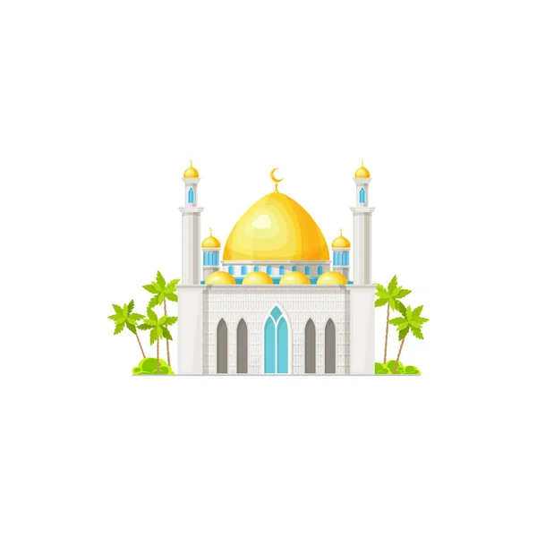 清真寺图标 穆斯林和伊斯兰宗教建筑 有尖塔 真主圣地 穆斯林宗教文化和庙宇的阿拉伯或埃及伊斯兰清真寺 — 图库矢量图片