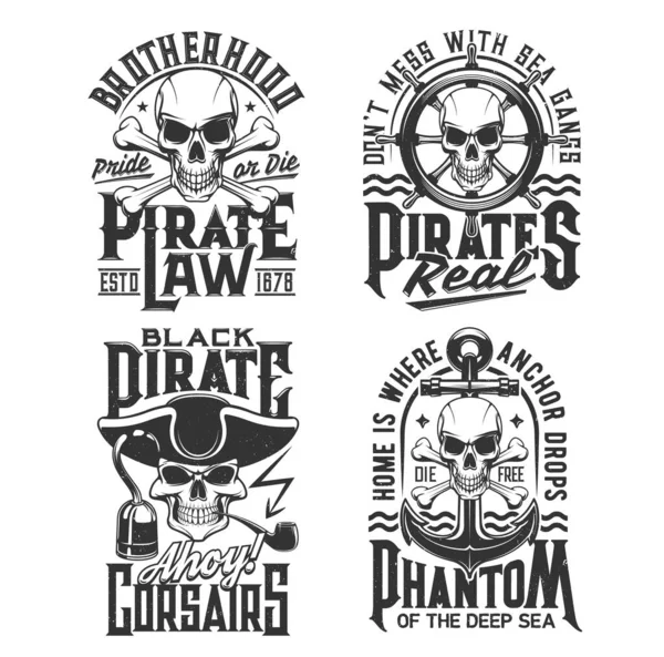 Capitano Pirata Corsaro Teschio Shirt Stampa Vettore Mockup Della Pirateria — Vettoriale Stock