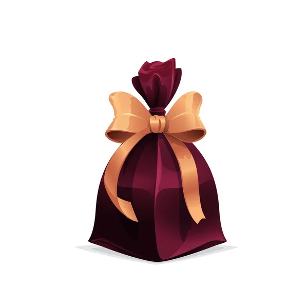 豪華なリボンで包まれた黄金の弓 ベクトルホリデーボックス プレゼント袋で贈り物 お祝いイベント ボクシングの日 誕生日 結婚式 バレンタインデーや新年のお祝いのための孤立した漫画のギフトボックス — ストックベクタ