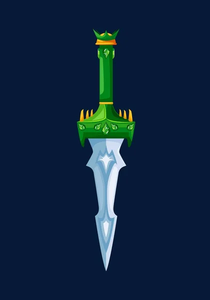 Kouzelný Karikatura Ocelová Dýka Čepel Zeleným Jílcem Fantazie Meč Dýka — Stockový vektor