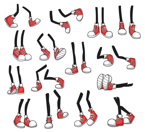 Ізольовані Мультяшні Ноги Комічні Ноги Червоному Спортивному Взутті Векторні Палиці — стоковий вектор