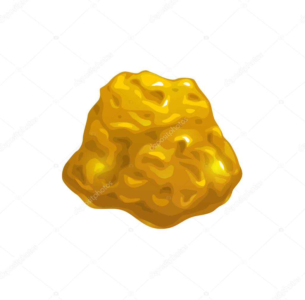 Cartoon golden nugget, ore mining or game interface element. Vector yellow sparkling stone, piece of gold, ui or gui object for fantasy game. Goldmine or golden rush item, isolated shiny precious rock