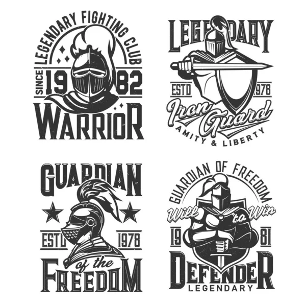 Chevalier Guerrier Armure Shirt Imprimé Vintage Club Combat Protection Garde — Image vectorielle