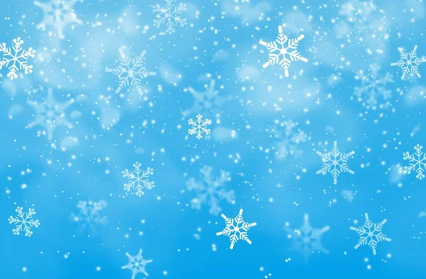 冬は青空と雪の結晶を背景に雪が降る メリークリスマスと幸せな新年の休日の招待状の背景 雪のベクトルと冬のシーズンの壁紙 — ストックベクタ