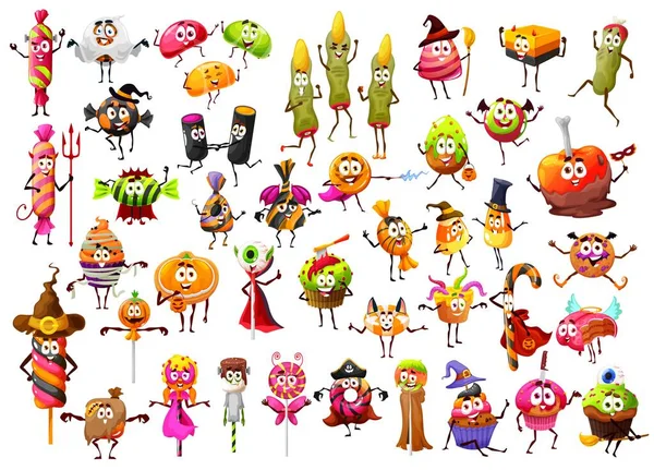 Halloween Cartoon Grappige Snoepjes Lolly Heks Vingers Snoep Likdoorns Cupcakes — Stockvector