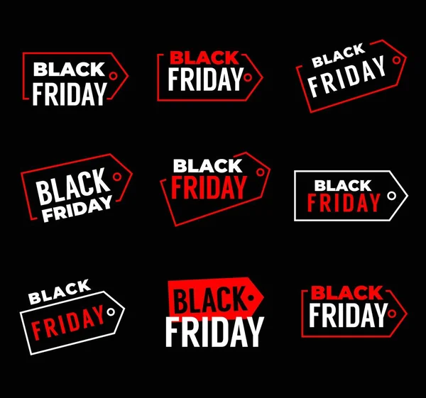 Zwarte Vrijdag Verkoop Banners Weekend Winkel Bieden Labels Voor Promo — Stockvector