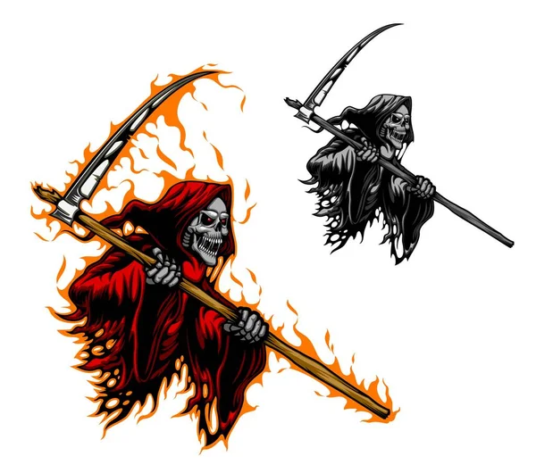 Grim Reaper Tattoo Scary Death Demon Monster Scythe Blade Vector — Stock Vector