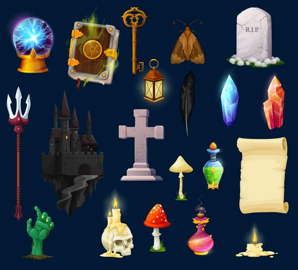 Dibujos Animados Halloween Activos Del Juego Personajes Interfaz Usuario Iconos — Vector de stock