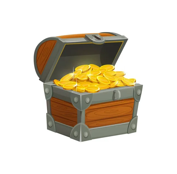 Caja Del Tesoro Pirata Dibujos Animados Con Monedas Oro Caja — Vector de stock