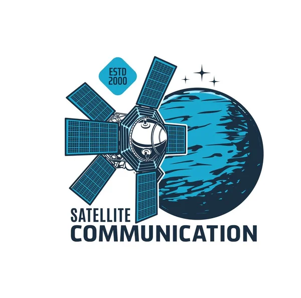 Τηλεπικοινωνιακό Δορυφορικό Εικονίδιο Διαστημικός Σταθμός Γαλαξίας Τροχιακό Διανυσματικό Έμβλημα Διαστημόπλοιο — Διανυσματικό Αρχείο