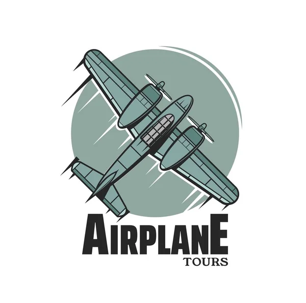 Avión Tours Vector Icono Con Avión Vintage Avión Viajes Aéreos — Vector de stock