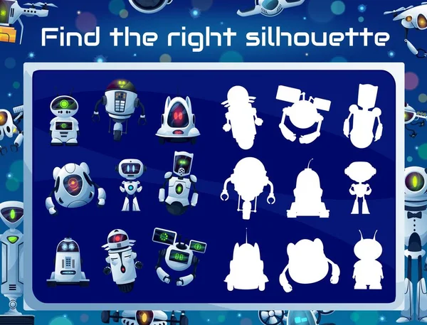 Dětská Hra Roboty Siluety Stínové Odpovídající Puzzle Paměťové Hádanky Nebo — Stockový vektor