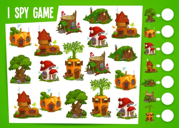 Fairy Houses Dwellings Kids Spy Game Vector Educational Test Cute — Stock Vector