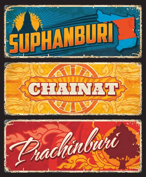 Suphanburi Prachinburi Chainat Thaïlande Provinces Plaques Voyage Vectorielles Autocollants Thaïlande — Image vectorielle
