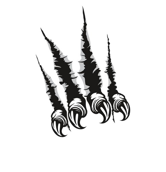 Monster claw marks and scratches. Vector animal paw of tiger, bear, werewolf beast and lion ripping through holes in wall, paper or metal sheets. Halloween holiday, tattoo or t-shirt print design