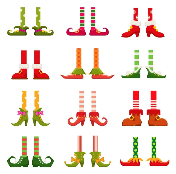 Gnome Elf Kabouter Benen Schoenen Dwerg Laarzen Vector Pictogrammen Elfen — Stockvector