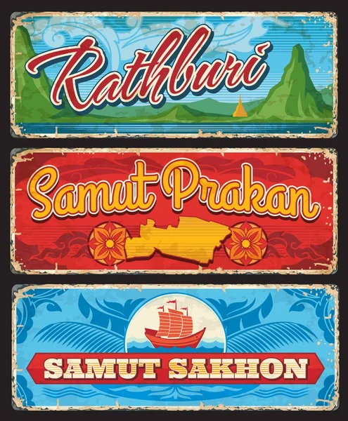 Samut Sakhon Samut Prakan Rathbury Vector Tailandia Provincias Signos Entrada — Archivo Imágenes Vectoriales