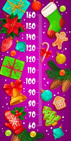 Tableau Taille Pour Enfants Noël Avec Cadeaux Poinsettia Houx Pin — Image vectorielle