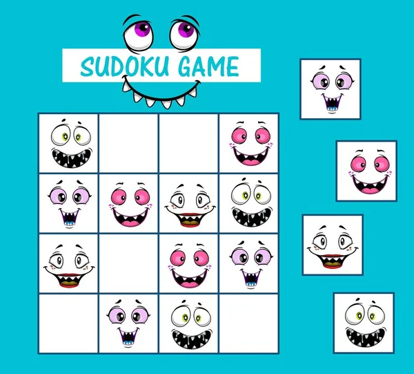 Jogo infantil sudoku, doces de desenho animado, personagens de