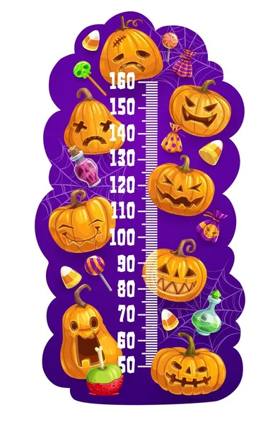 Diagramme Taille Pour Enfants Avec Lanternes Citrouille Halloween Mesureur Croissance — Image vectorielle