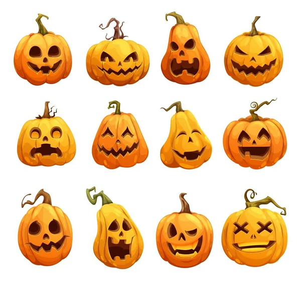 Calabazas Dibujos Animados Halloween Jack Linterna Aislado Personajes Aterradores Linternas — Vector de stock
