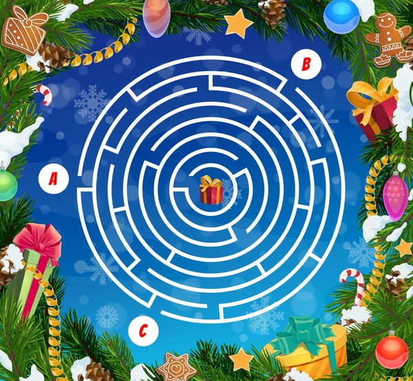 Juego Laberinto Para Niños Laberinto Navidad Con Decoraciones Navideñas Regalos — Archivo Imágenes Vectoriales