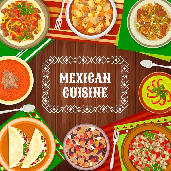 Platos Cocina Mexicana Cubierta Menú Comidas México Cena Restaurante Tradicional — Vector de stock