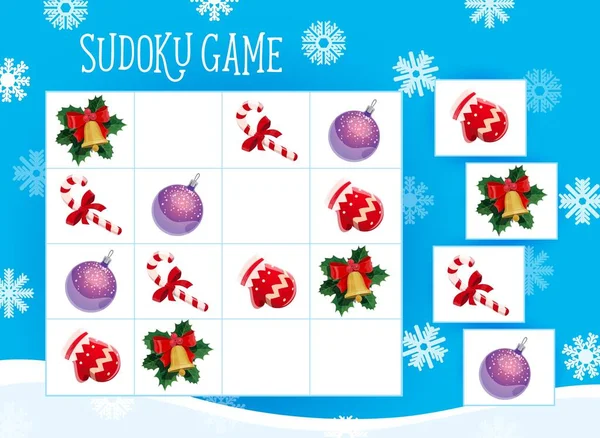 Jogo Sudoku Para Crianças Com Ornamentos Árvore Natal Crianças Labirinto — Vetor de Stock