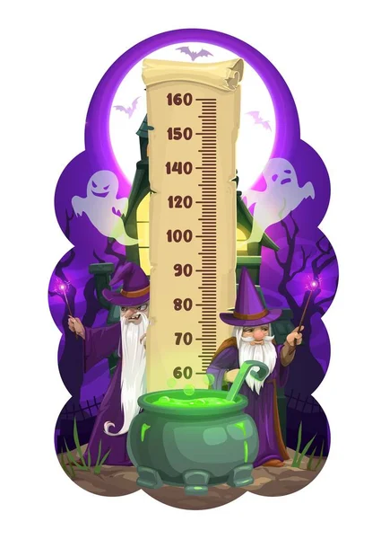 Halloween Kids Height Chart Cartoon Wizards Ghosts Vector Growth Measure — Stock Vector
