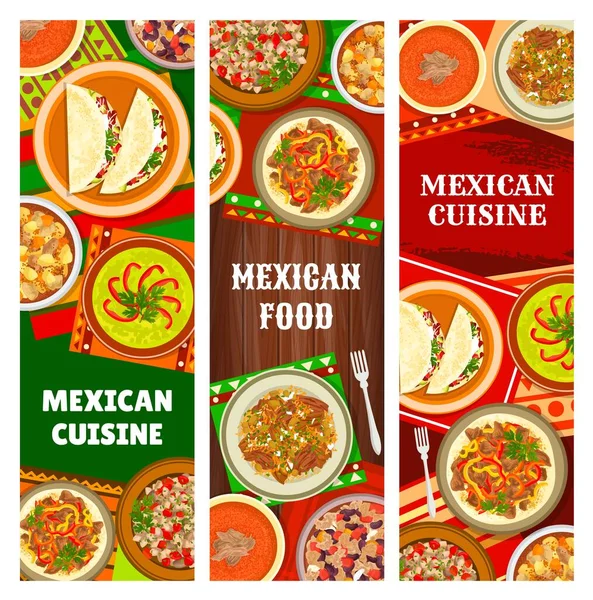 Mexican Cuisine Mexico Food Banners Traditional Dishes Meals Vector Restaurant — Stock Vector