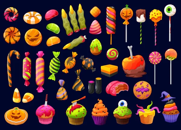 Bonbons Dessin Animé Halloween Sucettes Avec Doigts Sorcière Maïs Bonbon — Image vectorielle