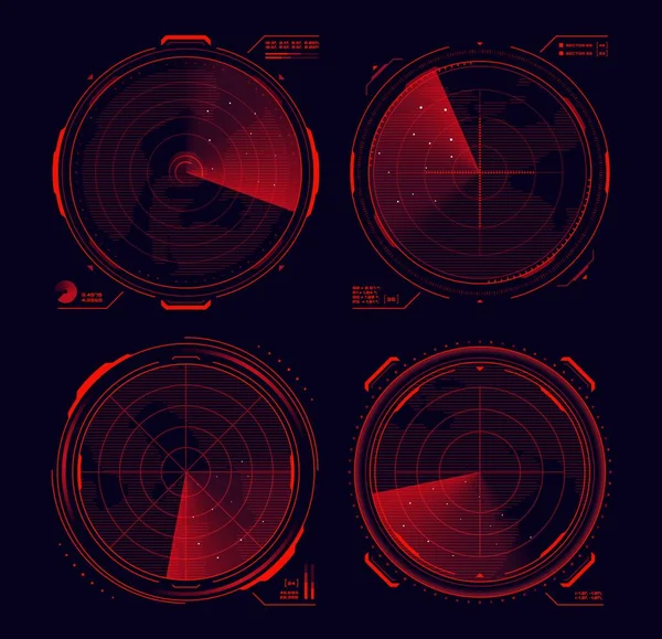 Interfaz Visualización Radar Militar Hud Sonar Pantalla Detección Objetivo Vectorial — Vector de stock