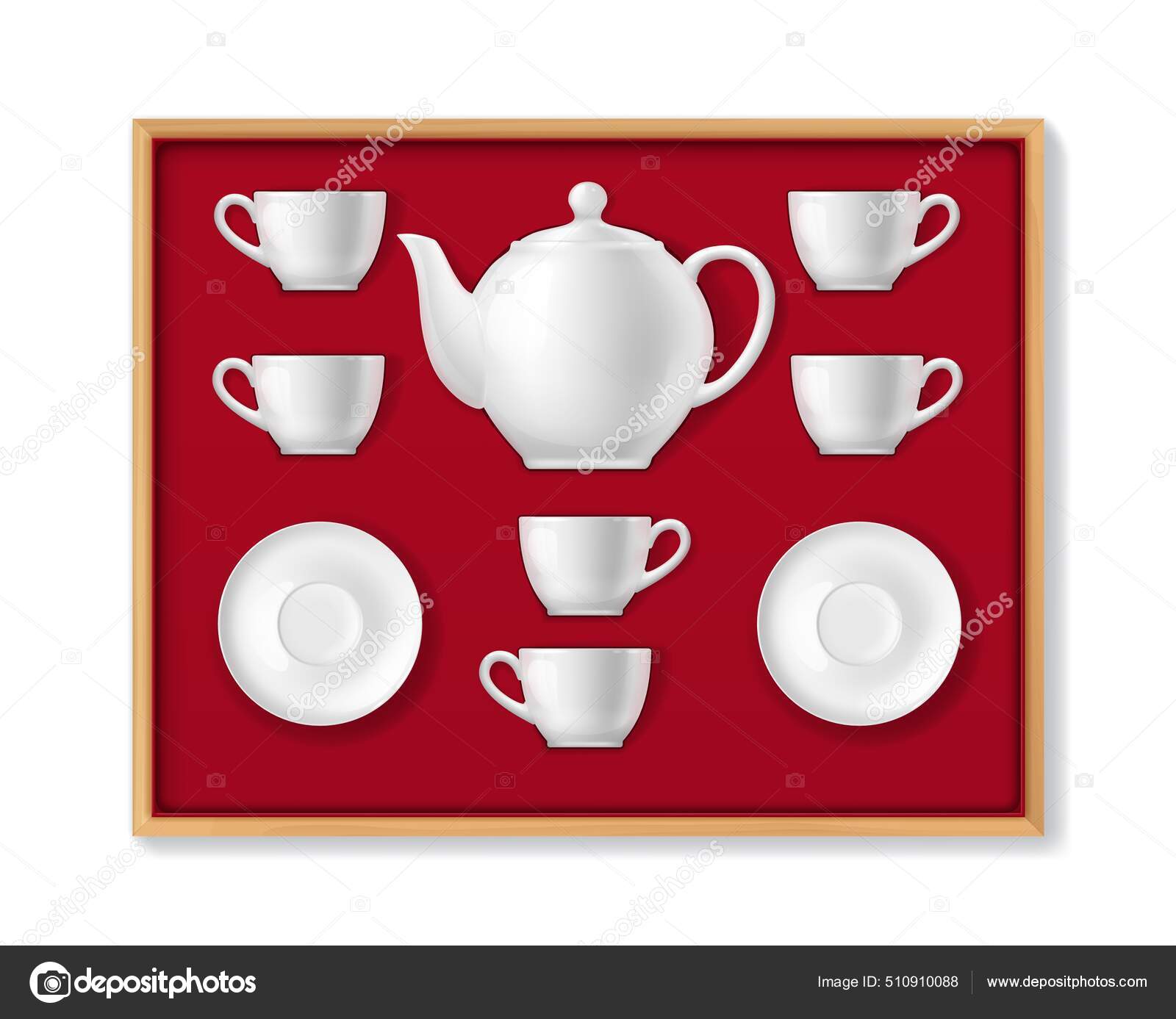 Set of cups with a saucers, Stock vector