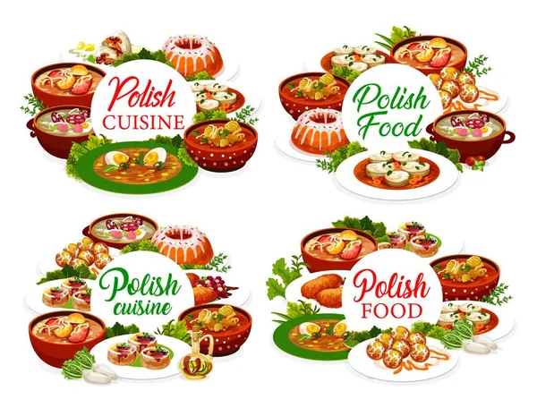 Cocina Polaca Menú Cubierta Diseño Platos Comida Polonia Comidas Restaurante — Archivo Imágenes Vectoriales