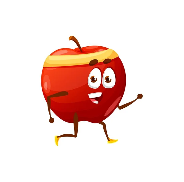 Cartoon Apfel Joggen Oder Laufen Isoliert Glücklich Zeichentrickfigur Vector Sommerfrucht — Stockvektor