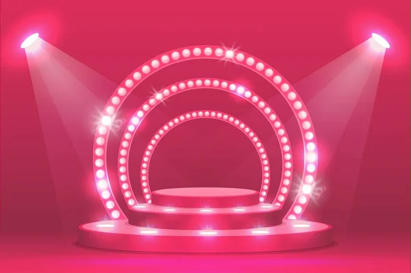 Pinkfarbene Podiumsbühne Mit Rampenlicht Siegerehrung Und Showszene Leere Podiumsbühne Mit — Stockvektor