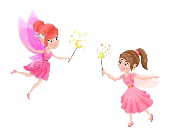 Cartoon Fabulous Fairy Sorceress Witch Princess Characters Vector Female Elves — Stock Vector