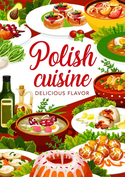 Cucina Polacca Poster Cibo Piatti Menu Pasti Ristorante Pranzo Vettoriale — Vettoriale Stock