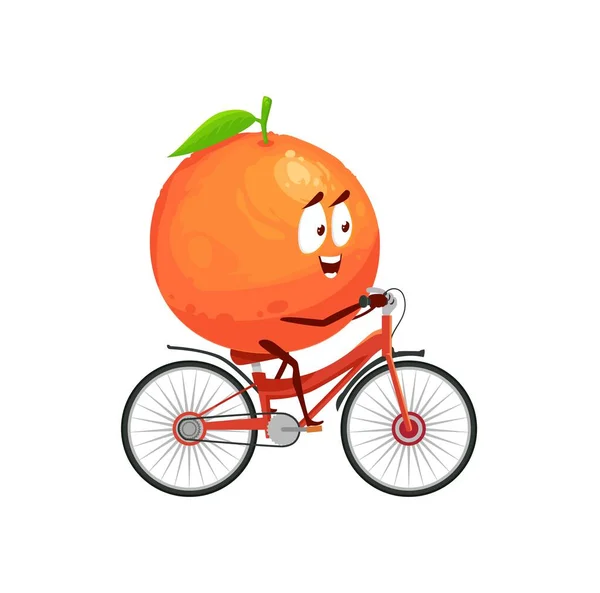 Cartoon Oranje Fruit Vector Icoon Grappige Sportman Karakter Rijden Fiets — Stockvector