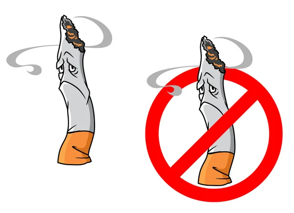 Fumetto infelice sigaretta con stop segno — Vettoriale Stock
