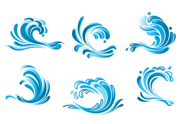 Blue water waves symbols — Stock Vector