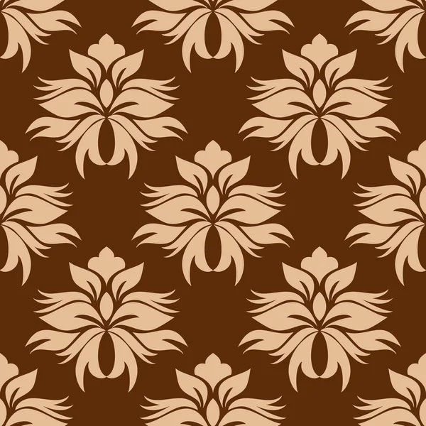 茶色のダマスク織のシームレスなパターンに花柄ベージュ — ストックベクタ
