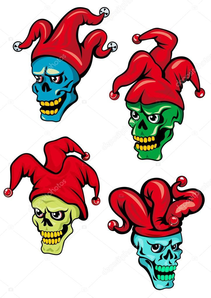 Cartoon clown and joker skulls
