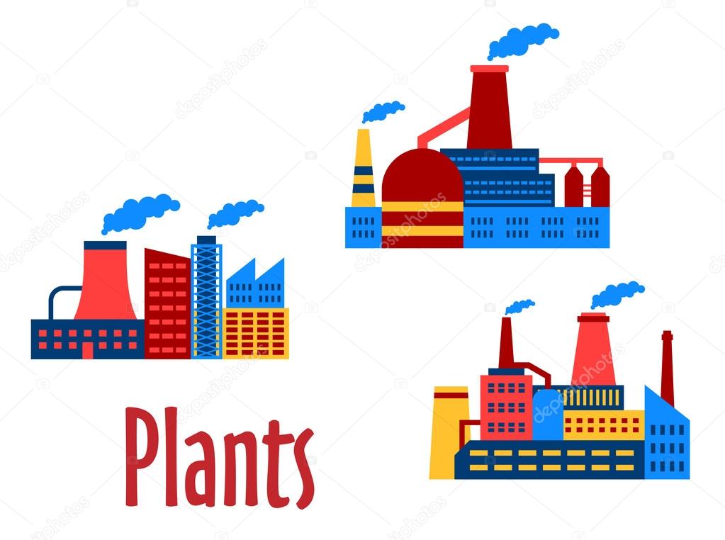 Flat factories and plants icons