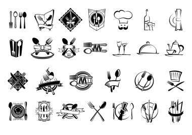 Food, restaurant and silverware icons set clipart