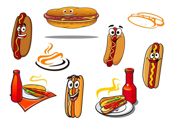 Hotdog χαρακτήρες κινουμένων σχεδίων και σύμβολα — Διανυσματικό Αρχείο